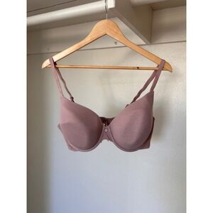 Victorias Secret Ribbed Lace Trim Lightly Lined Underwire Bra Mauve Pink 40D